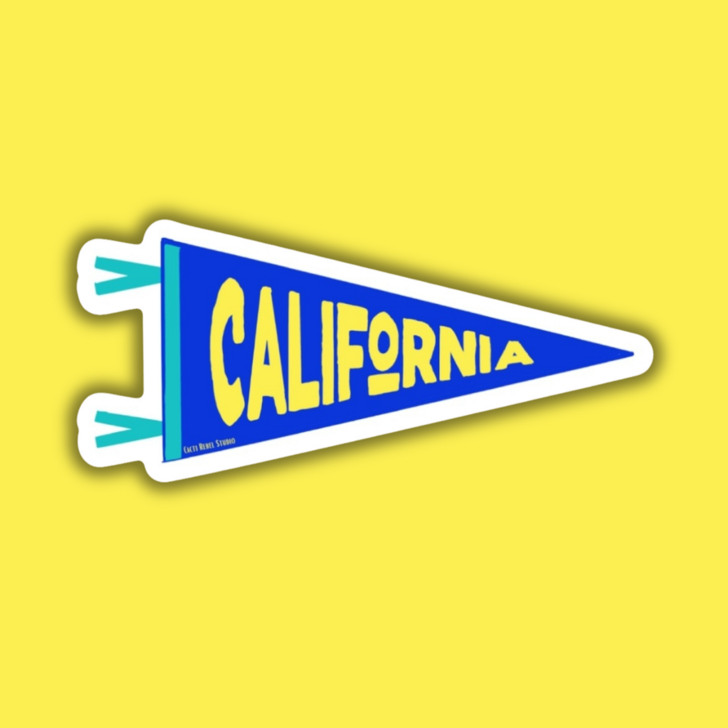 Sticker with 'California' text on a yellow background