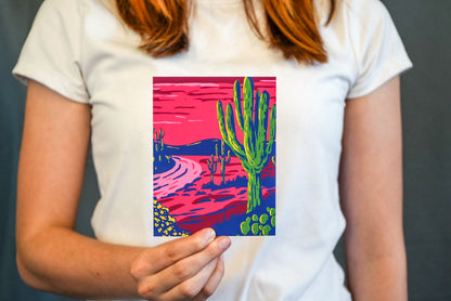 Saguaros at Sunset: Arizona Postcard