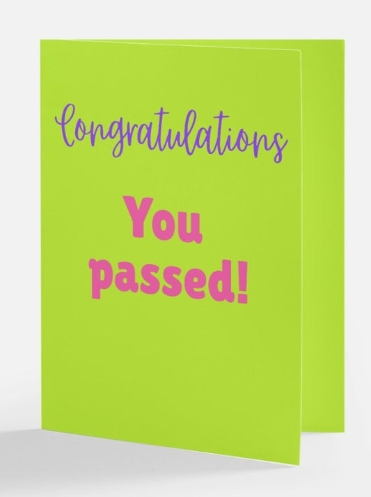 Green card with 'Congratulations You passed!' text on a white background