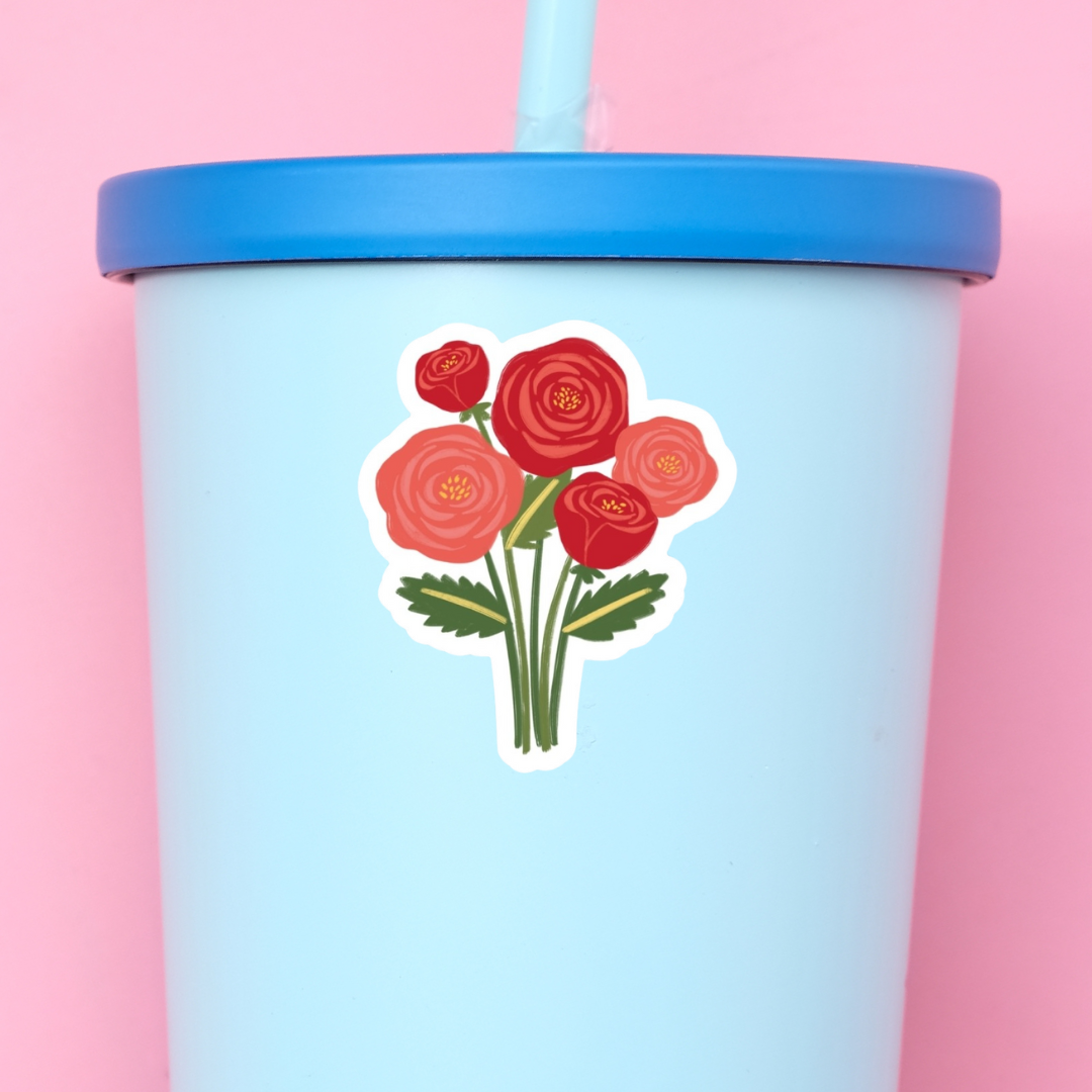 Red Roses Gouache Flower Bouquet Sticker