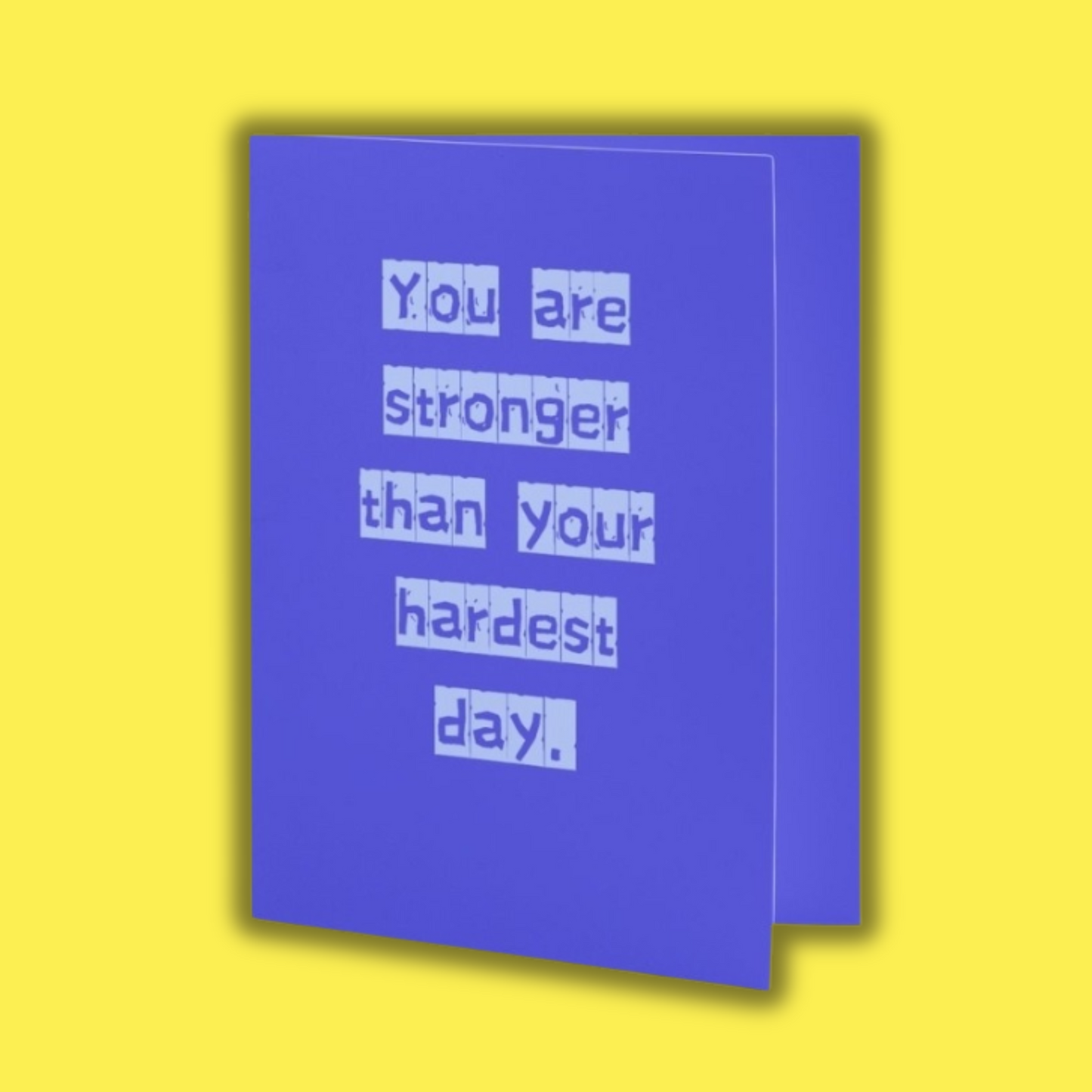 Blue card with motivational message on a yellow background