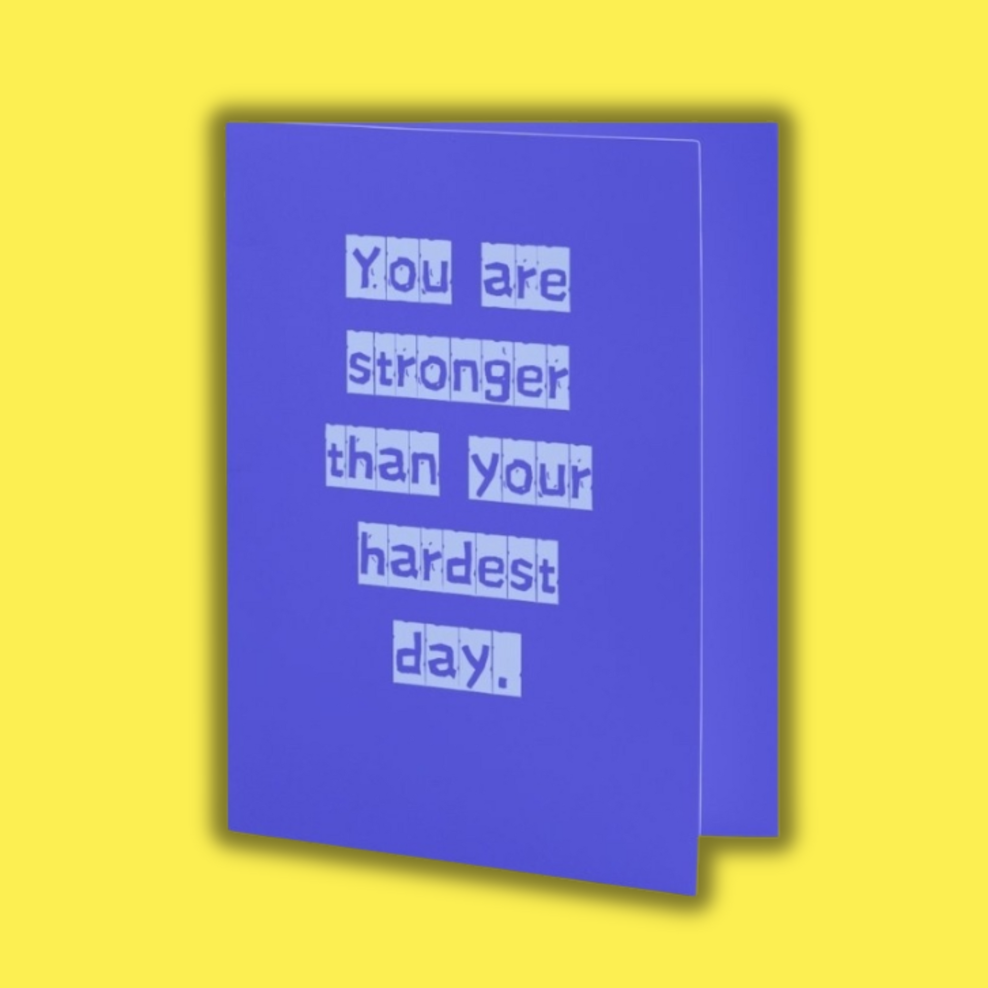 Blue card with motivational message on a yellow background