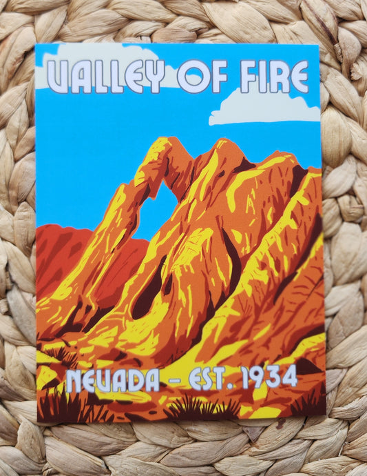 Valley of Fire, Nevada Postcard with mountains and blue sky on a woven surface
